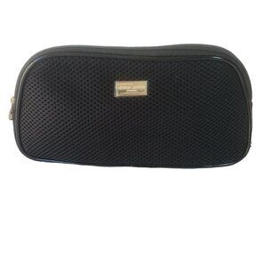 Georgio Armani Black Makeup Bag Nylon Mesh Zip Close 5 x 10 Inches Logo Tab NEW